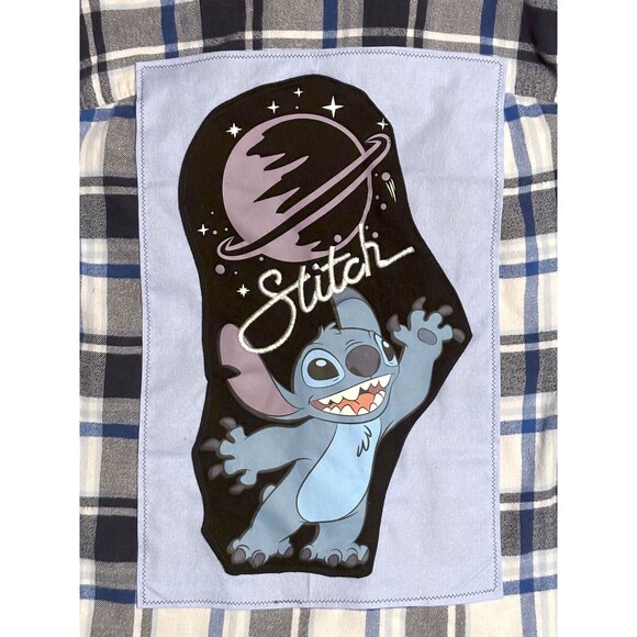 Lilo & Stitch Upcycled Flannel (XL) Embroidered Logo • Blue Plaid Shirt - Picture 2 of 9